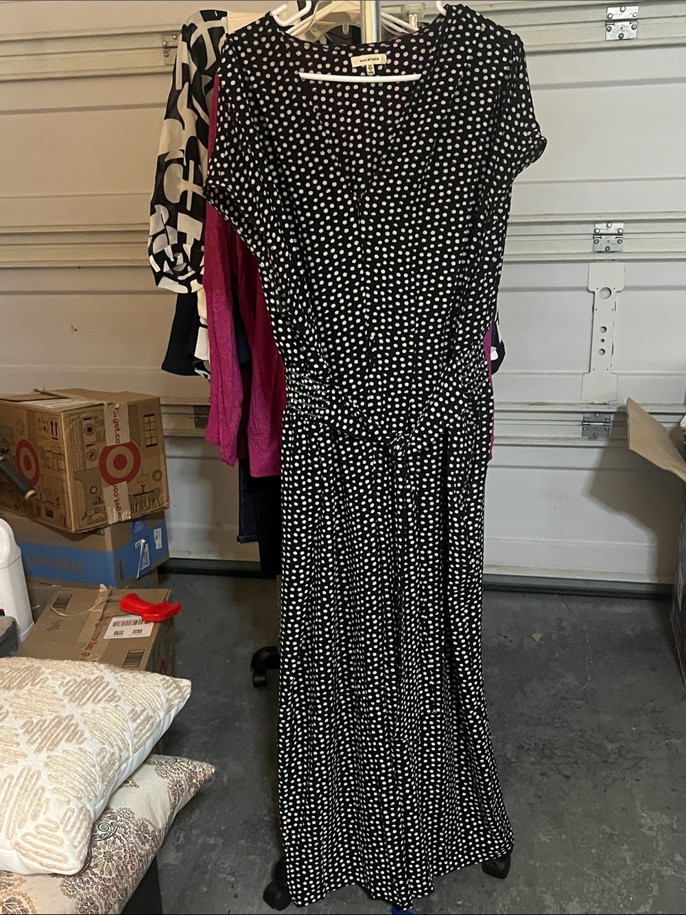 Black and White Polka Dot jumpsuit with Tie Waist
